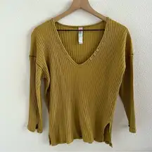 Free People Beach Mustard Brown Green Knit Top Cotton Large