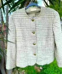 Pendleton Virgin Wool Plaid Houndstooth Blazer Jacket  Vintage Retro Grandma