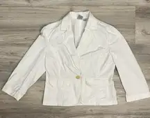 City DKNY White 3/4 Sleeve Single Button Blazer with Embroidered Detail Size 6