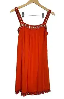 Moulinette Soeurs Mini Embroidered Jeweled Orange Dress Size 2