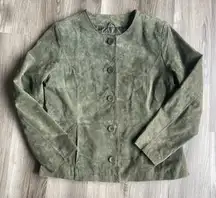 Vintage 90s Coldwater Creek Olive Green Suede Leather Jacket Blazer Casual L