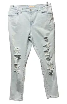 Levis 721 High Rise Skinny Jeans Size 33 Light Wash Distressed Ripped Denim Pant