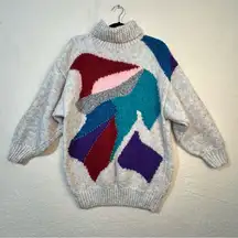 80’s Vintage Colorful Abstract Geometric Pearl Art Women's Small/Medium Sweater