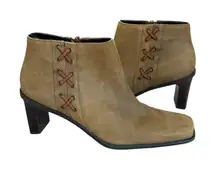 Etienne Aigner Saddle Leather Ankle Zip Boots Square Toe Women 8.5 Beige Brown