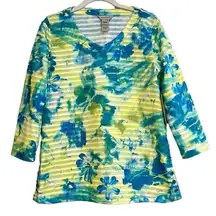 NWT Multiples Missy Seaside Multicolor Layered Floral 3/4 Sleeve Blouse XS