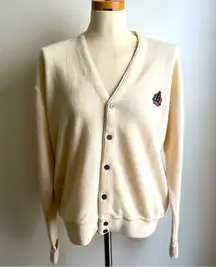 IZOD NWT Vintage  Women’s Cardigan Cream Patch Insignia Crest Dad Sweater Large