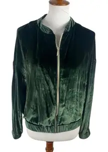 IBEN Silk Blend Velvet Alerio Bomber Jacket Emerald Green European Luxe Medium