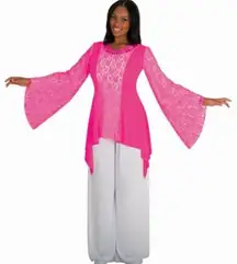 Body Wrappers Lyrical Praise Tunic Top Sparkly Drapey Lace Rose Pink M