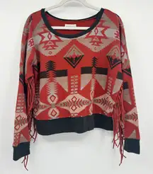 Denim Supply Ralph Lauren Southwestern Aztec Print Western Fringe Sweatshirt M