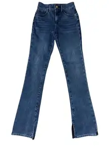 Express‎ Skyscraper Mid Rise Split Hem SZ 0R Dark Wash Denim Jeans Stretch Flair