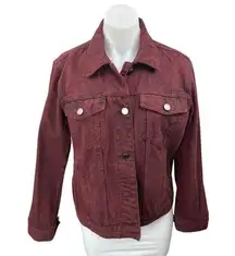 Blanknyc Rattled Up Maroon Snake Animal Print Long Sleeve Denim Jean Jacket S