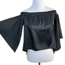 Seek‎ The Label Crop Top XS Black Off Shoulder Flowy Sleeve Back Slit New