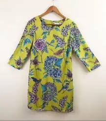 Boden Silk Blend Eliza Bird Floral Garden Shift Dress 4 S Hydrangeas Chartreuse