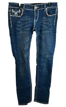 Embellished‎ Denim Jeans Rhinestone Pockets Dark Wash Cute Western