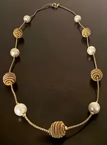 Vintage Trifari Gold Spiral | Faux Pearl Necklace