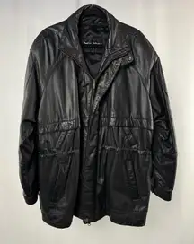 Vintage Wilson Leather Full Zip Drawstring Waist Jacket in Black Size Large