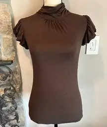 Ann Taylor Loft Chocolate Brown Short Sleeve Mock Turtleneck
