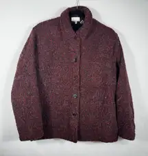 Chicos Design Textured Knit Button Front Jacket Burgundy Red Black Size 0