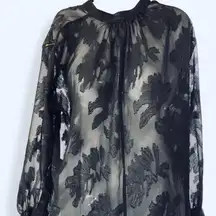 Black Sheer floral lace top with sheer sleeves XS H&M