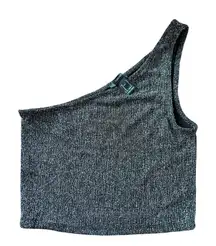 Forever 21 Black Sparkle One Shoulder Crop Top Glittery Ribbed Tank SIze Large