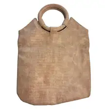 Anthropologie Alisa Fold-over Vegan PU Leather Handbag Purse Beige Tan Woven