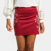 Francescas Burgundy Suede Floral Mini Skirt