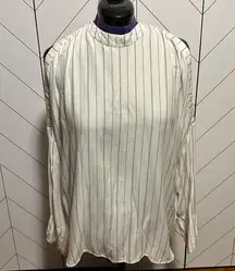 Free People White Striped Cut Out Backless Long Sleeve Top Shirt Womens Large