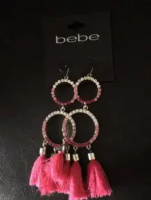 bebe Ombre Pink Crystals & Tassels Earrings Doubl