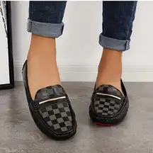 Women's Loafers Size 7 Black Checker Faux Leather