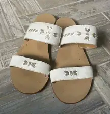 Jack Rogers Women's  Two Band Leather Slides Slip On Flops Sandals White 7.5