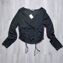 Black Ruched Surplice Long Sleeve Top XL