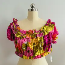 Plus Size 1970s Floral Off Shoulder Crop Top- Size 3X (20)- NWT