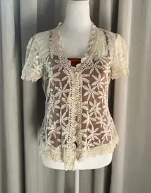 Cato  Lace Cardigan woman's Small Shrug Floral‎ Cover-Up Button Front Bohemian