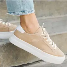 Soludos Ibiza Platform Sneaker Sz 8.5 NIB Leather Suede Sand Tan Casual Neutral