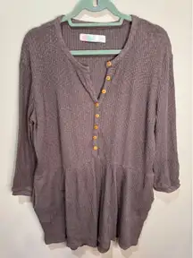 Free People Beach Blossom Button-Up Flowy Slouchy Henley Dress Sz M  Brown‎
