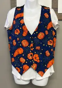 Halloween Pumpkin, Spider Web Fashion Blue, Orange, Green, Yellow Button Up Vest