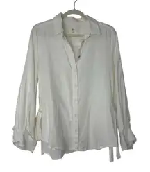 Lou & Grey Ivory Linen Blend Side Tie Button Down Shirt Small Vacation Resort