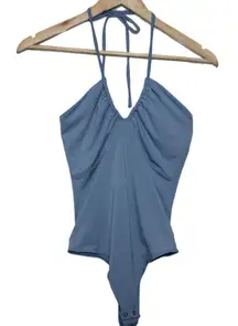 Womens Abercrombie & Fitch Soft A&F Blue Elastic Halter Top Bodysuit Size Small