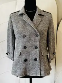 CAbi Gray Shrunken Pea Coat Double Breasted Anchor Button Jacket Size Small