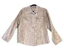 Chicos 3 US Size XL Button Blouse Jacket Silk Blend Paisley‎ Floral Pink Asian