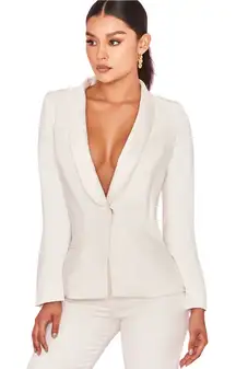 House of CB White Satin Collar Single Button Tuxedo Blazer