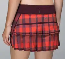 LULULEMON RUN PACE SKORT/SKIRT YAMA CHECK HEATHER FLAMING TOMATO BORDEAUX SZ 10