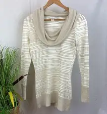 Cache Ivory & Gold Long Sleeve Cowl Neck Pullover Tunic Sweater S