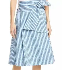 Tory Burch NWT  Womens Gemini Link Wrap Skirt Stripe Blue A Line Midi Size 10