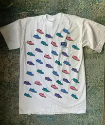 Vintage Keds They Feel Good colorful shoe print short sleeve t-shirt, size XL