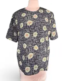 Vintage 90s Abstract Blouse Navy Blue Gold XL Vintage Art Teacher Eclectic Top