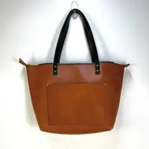 Portland Leather Goods Zip Top Tote Bag Large Leather Handbag Brown Oversized