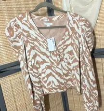 Nine West Caramel & White Zebra Print Cropped Cardi