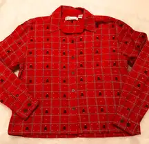 Dress Barn Christmas tree button down top/jacket size M Holiday Party