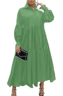 Women’s Lightweight Long Sleeve Loose Maxi Bohemian Ruffle Hem Dress Size XL NEW